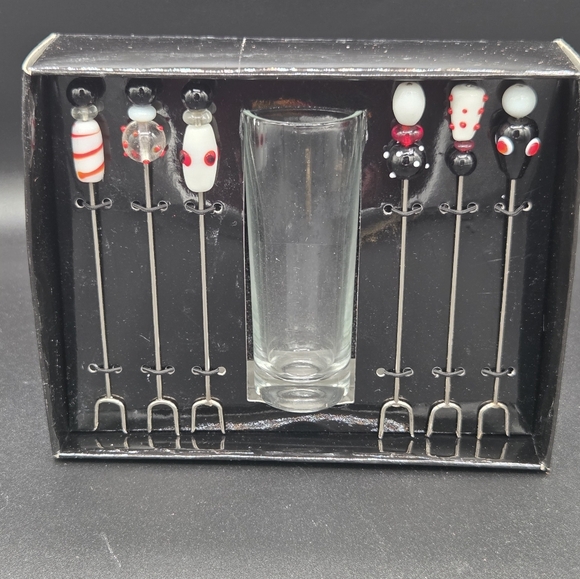 Bombay Decorative Cocktail Fork Pick Set - Black, Red, White Fruits Celebration - Picture 1 of 1